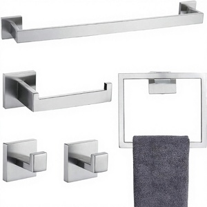 Modern Hotel Use Stainless Steel 4-Piece <b>Bathroom</b> Towel Holder <b>Set</b> with Perforation-Free Design - Product Image 3