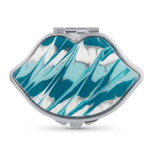 Lip Shaped Compact <b>Mirror</b> Acetate <b>Acrylic</b> Inlay Double Sided Glass Premium Metal Frame Pocket Makeup <b>Mirror</b> Blue - Product Image 3