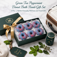 OEM ODM Marca Privada Set de 6 Bombas de Baño Efervescentes en Forma de Donut de Té Verde y Menta, Naturales, Hechas a Mano, Azules y Rojas, Hidratantes