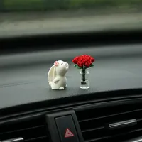 Ornement en résine parfumée aux fleurs pour console centrale de voiture - Lapin romantique et fantastique pour l'habitacle automobile