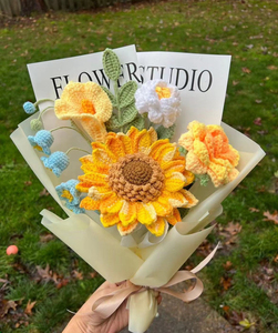 Nuovo Bouquet Carino Finito, Ornamenti all'Uncinetto Fatti a Mano, Fiori Lavorati a Maglia, Bouquet di Fiori all'Uncinetto, <span class=keywords><strong>Girasole</strong></span> all'Uncinetto - Product Image 4