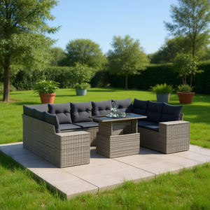 Conjunto de Sofás de Jardín de Ratán Gris, 6 Plazas, Resistente a la Intemperie, Muebles de Exterior de Diseño Contemporáneo - Product Image 2