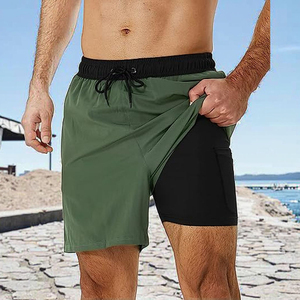 Customized <b>men's</b> quick drying beach shorts 2-in-1 fitness shorts and swimming <b>trunks</b> with compression lining - Product Image 6