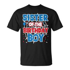 T-shirt Sister Of The Birthday Boy, motif toile d'araignée, noir, taille adulte - Product Image 1