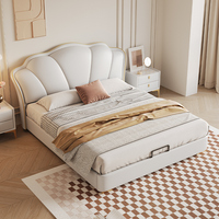 Lit simple en cuir de style crème français, haut de gamme, luxe léger, chambre à coucher, lit de rangement, lit queen-size, lit en cuir pour enfant, appartement