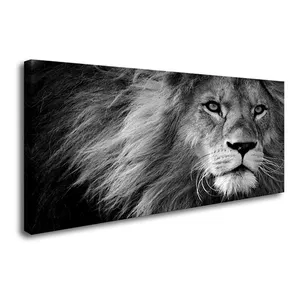 Stampe su tela Wall Art Grey Lion allungato tela incorniciata in legno per soggiorno camera da letto e ufficio