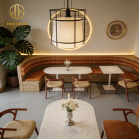 Retro-Stil Terrazzo Leder Holzrahmen Fast-Food-Restaurant Tisch- und Stuhl-Set mit Halbkreis-Sitzbank Möbel