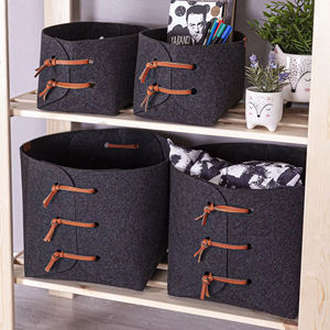 Handmade OEM <b>Grey</b> Kids Felt Foldable Toys <b>Storage</b> Basket <b>Box</b> - Product Image 5