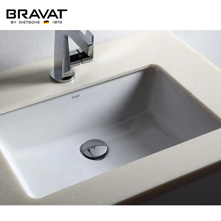 Bravat New Bathroom Vanity Sink Ceramic Solid Surface Wash Under-Counter Basin For Hotel