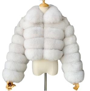 KY col rabattu floue fermeture éclair avant à manches longues veste de fourrure d'hiver <span class=keywords><strong>manteau</strong></span> de fourrure de renard court - Product Image 3