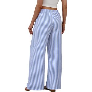 Women's Linen Palazzo Pants Wide Leg High Waist <b>Flowy</b> Beach Trousers With Pockets Summer Breathable Long Pants - Product Image 5