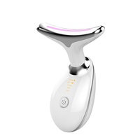 Appareil de beauté pour le cou et le visage, 7 couleurs de lumière, ABS, étanche, anti-rides, masseur vibrant avec recharge USB