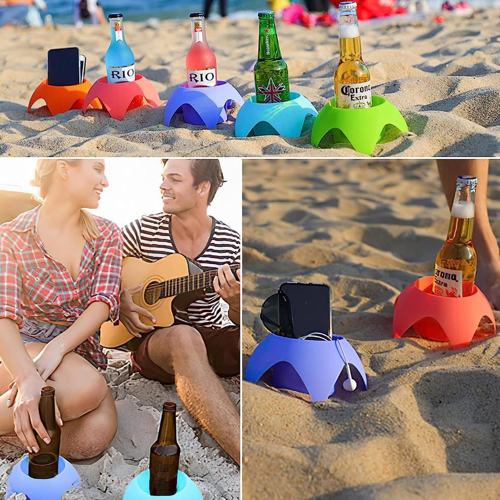 Beach Vacation Essentials Accessories - Beach Drink Cup Holder Sand Coasters, Beach Trip Must Haves Sand Cup Holders For Women Adults Family Friends(Multicolor, 7 Pack