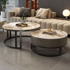 <span class=keywords><strong>Table</strong></span> <span class=keywords><strong>Basse</strong></span> Extensible Moderne en Acier Inoxydable avec Rangement et Plateau en Dalle de Roche – Qualité Supérieure – Offre Spéciale - Product Image 4