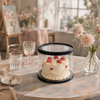 Boîte à gâteau ronde transparente en PET avec base noire et couvercle fenêtré, emballage pour gâteaux hauts 220x220x160/240/320mm, vente en gros