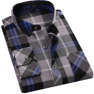 เสื้อเชิ้ตลายทางติดกระดุมสำหรับผู้ชายชุดเดรสผ้าฝ้ายแท้สำหรับผู้ชายเสื้อลำลอง - Product Image 1