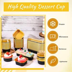 Contenedores Desechables de Aluminio Negro Dorado para Llevar Comida, Aptos para Microondas, con Tapas de Plástico PP, 150ml/200ml, Paredes Lisas, Grado Alimenticio - Product Image 4