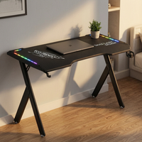 Table de jeu AOR ZS-R5, bureau d'ordinateur pour jeux, éclairage RGB, porte-gobelet, plateau pour écouteurs, surface en bois