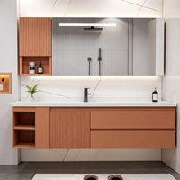 Ensembles de meubles-lavabos modernes en bois avec aspect marbre et miroir LED encadré pour projets résidentiels et hôteliers, personnalisation OEM