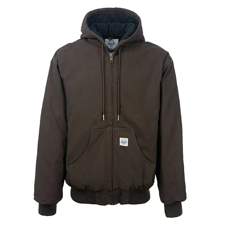 GUARDEVER 12 Oz Dark Brown Winter Canvas Insulated Hooded Work Jacket