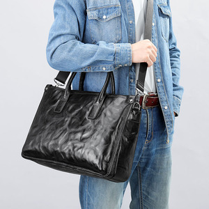 Sac de voyage noir pour <span class=keywords><strong>avocat</strong></span>, sac fourre-tout en cuir, sac à bandoulière pour ordinateur portable 14 pouces, sacoche d'affaires en cuir pour homme - Product Image 5