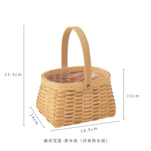 Panier à fleurs en osier rectangulaire, panier à fleurs fraîches, style pastoral, panier cadeau - Product Image 2