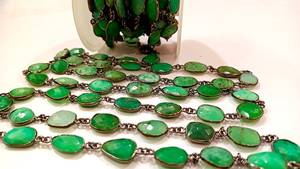 Chrysoprase naturelle, haute qualité, facettée, sertie, chaîne, 12-14 mm, pierre précieuse verte, connecteur pour la fabrication de colliers, argent, or, noir - Product Image 3