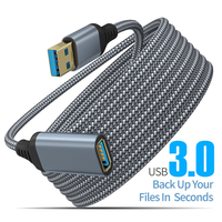 Kabel Ekstensi USB 3.0 Pria ke Wanita, Kabel Ekstensi Jalinan Nilon, Kompatibel dengan Webcam/Kamera/Ponsel/Hub/Mouse