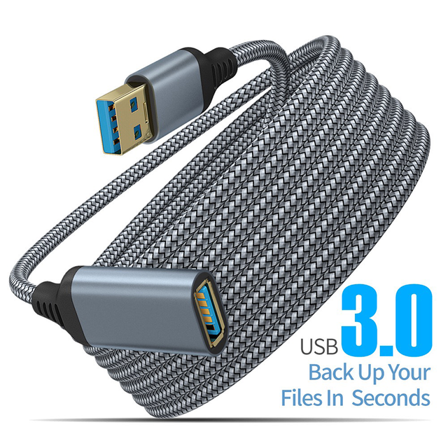 3.0 USB Extension Cable Male to Female Nylon Braided Extender Compatible With Webcam/Camera/Phone/Hub/Mouse