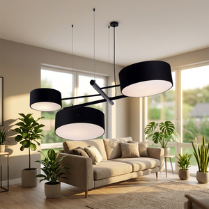 Lámpara Colgante Moderna Negra con Pantalla Cilíndrica Redonda, Lámpara LED para Sala de Estar, Altura Ajustable, Cuerpo de Metal, Base para Bombilla E27 - Product Image 3