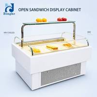 BINGHE Offene Sandwich-Vitrine Luftgekühlte Feinkosttheke Helle LED-Beleuchtung Gebogene Glasfront Digitale Steuerung 5°C Konstanttemperatur