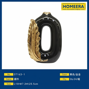 Ornamento in ceramica nero e oro L18 W72 H255 cm oggetto decorativo per decorazioni per la casa e Display - Product Image 1