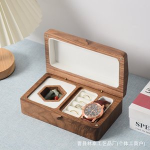 Caja de joyería de madera de nogal de 18x10,5x5,5 cm con compartimento para reloj y anillo para almacenamiento en el escritorio - Product Image 1