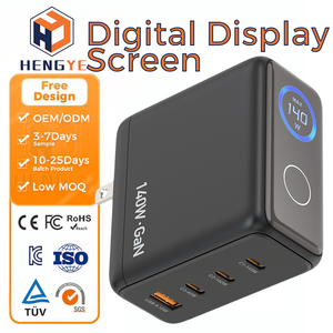 Cargador de Pared Inteligente con Pantalla Digital, 140W GaN, 4 Puertos, Carga Rápida de 40W Tipo <span class=keywords><strong>C</strong></span>, <span class=keywords><strong>18W</strong></span> <span class=keywords><strong>USB</strong></span> A, con Detección de Temperatura - Product Image 1
