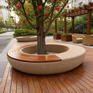 Banco de Espera Ovalado de Estilo Mid-Century en GRC con Área Integrada para Plantas, Ecológico y Duradero para Oficinas y Plazas Comerciales - Product Image 1
