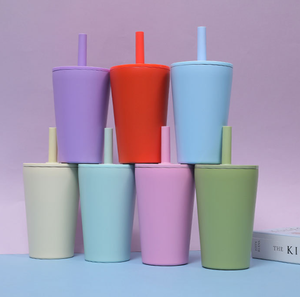 2026 Luxury Plastic Tumbler <b>with</b> <b>Straw</b> Wholesale Custom Logo Double Wall Reusable Water Bottle Matte Finish Pastel Color Cup - Product Image 2