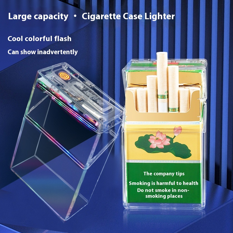Plastic Cigarette Case with Clear Rechargeable Lighter