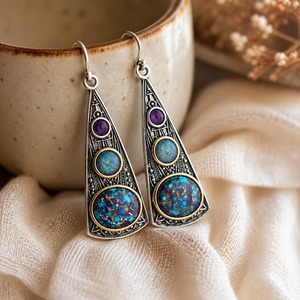 Orecchini Triangolari Colorati per Donne, Stile Geometrico Vintage, Accessori per Orecchie da Indossare Quotidianamente - Product Image 6