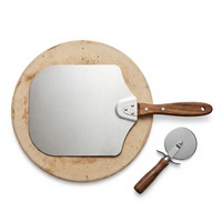 Ensemble de pelle à pizza en bois, pierre à pizza en céramique, planche à découper pour four, grill, barbecue et pâtisserie