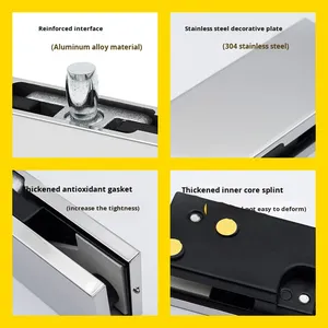 Accessoires de ressort de sol universels épaissis pour porte vitrée sans cadre, supérieur et inférieur, avec clip supérieur en alliage d'aluminium plat et acier inoxydable - Product Image 4