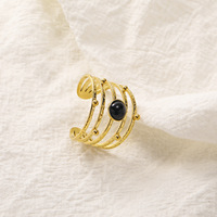 Bague ouverte vintage superposée avec pierre bleu foncé incrustée, en acier inoxydable réglable, élégante et tendance pour femme