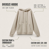 Pulls à Capuche d'Automne en Gros 345GSM Coton Polyester Polaire Surdimensionné avec Poche Personnalisable Logo Imprimé Broderie OEM ODM