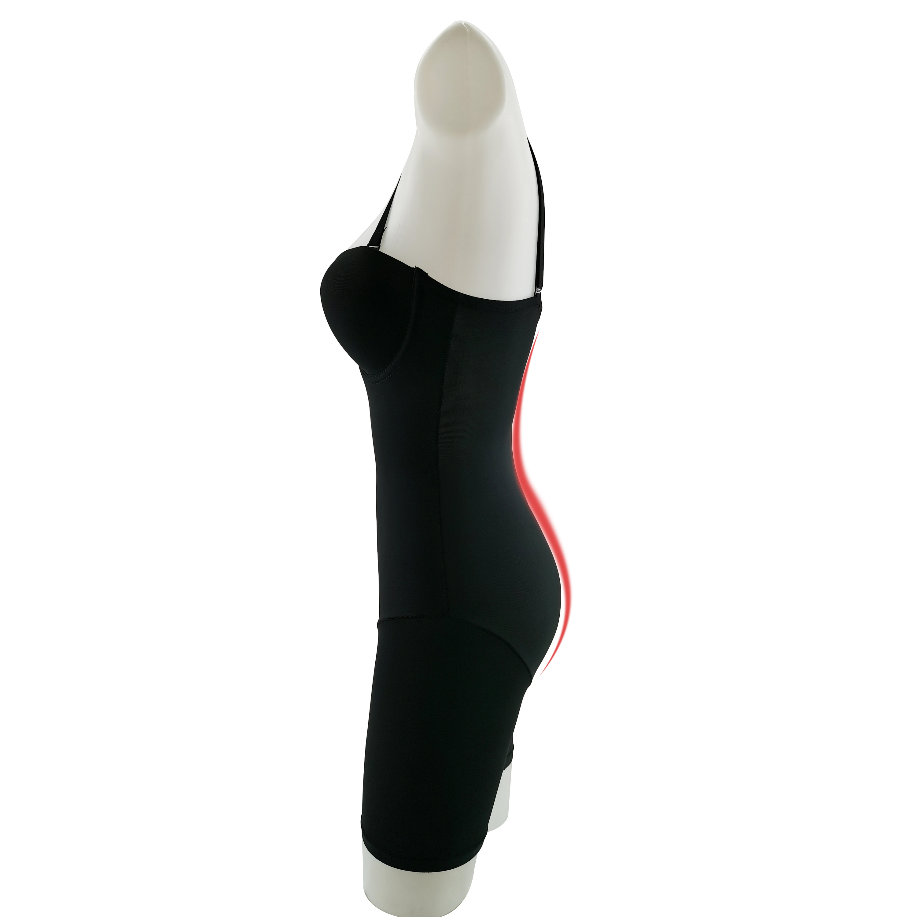 Built-in Bra Detachable-Strap Shapewear Bodysuit (2111-1): side profile showing zones and edge stability