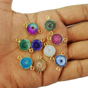 Connecteurs en alliage plaqué or quartz solaire, connecteurs ronds en druzy solaire pour enfants - Product Image 2