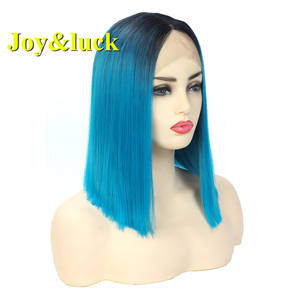 Perruque Lace Front Wig synthétique <span class=keywords><strong>mi</strong></span>-longue — noble, perruque coupe au carré naturelle noire ombrée bleue, perruque pour femmes, <span class=keywords><strong>cheveux</strong></span> lisses, vente en gros - Product Image 2