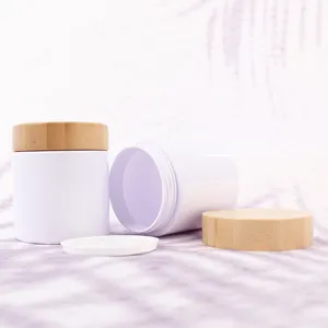 Food Grade Honey Jar 250ml Frosted Clear White Scrub Body Butter Pet Plastic Cream Jar With Bamboo Lid