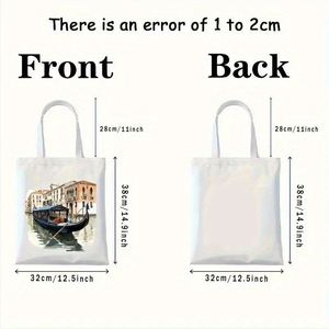 Sac fourre-tout réutilisable de grande capacité avec imprimé gondole de Venise et architecture, parfait pour le shopping, la plage et l'usage quotidien - Product Image 6