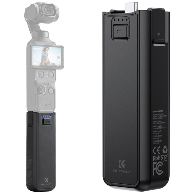 K&F Concept 5000mAh Battery Handle for DJI OSMO Pocket 3/4 Long Battery Life with 1/4'' Threaded Hole Full Decoding Battery