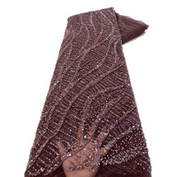 Bleu ciel industrie lourde perle maille bas fil broderie tissu haut de gamme français dentelle perle Tube broderie pour robe de mariée