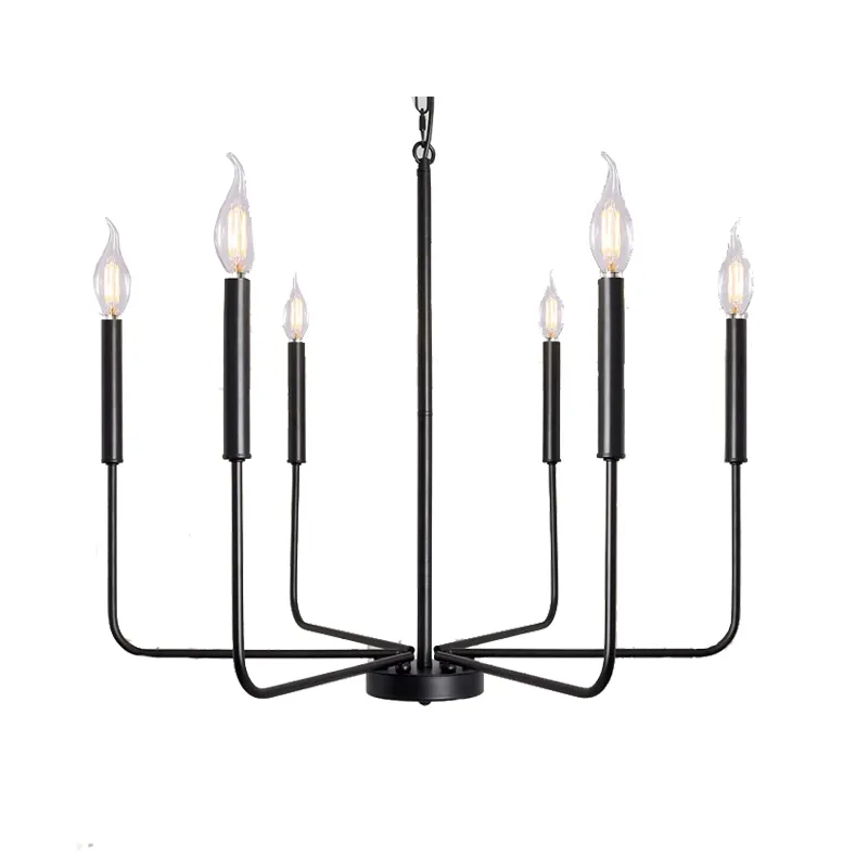 Matte Black Farmhouse Chandelier Light Fixture 6-Light Classic Candle Ceiling Light Fixtures Rustic Chandelier for Dining Room